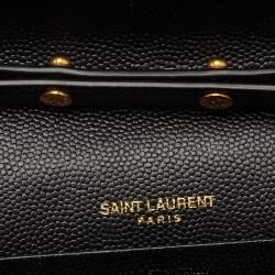 Pre Owned Saint Laurent Monogram Envelope Black Matelasse Leather Wallet On Chain