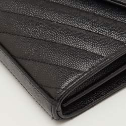 Pre Owned Saint Laurent Monogram Envelope Black Matelasse Leather Wallet On Chain