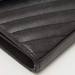 Pre Owned Saint Laurent Monogram Envelope Black Matelasse Leather Wallet On Chain