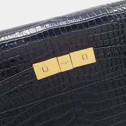 Pre Owned حقيبة سان لوران باريس مانهاتن كتف جلد أسود منقوش بكروقودايل