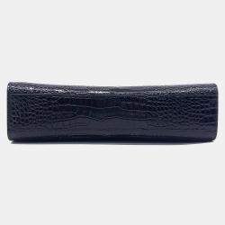 Pre Owned حقيبة سان لوران باريس مانهاتن كتف جلد أسود منقوش بكروقودايل