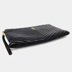 Pre Owned حقيبة كلتش سان لوران باريس مونوغرام جلد سوداء