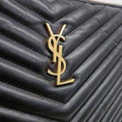 Pre Owned حقيبة كلتش سان لوران باريس مونوغرام جلد سوداء