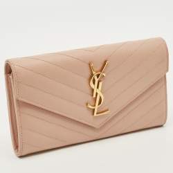 مملوكة مسبقًا محفظة سان لوران باريس أنفيلوب جلد ماتيلاسيه وردية فاتحة مونوجرام