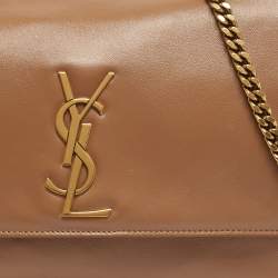 مملوكة مسبقًا حقيبة كتف سان لوران كيت متوسطة قابلة للانعكاس جلد بني