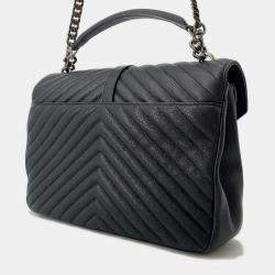 مملوكة مسبقًا حقيبة سان لوران باريس كوليج سلسلتين كتف جلد أسود