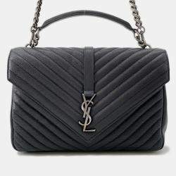 مملوكة مسبقًا حقيبة سان لوران باريس كوليج سلسلتين كتف جلد أسود