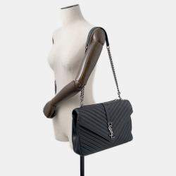 مملوكة مسبقًا حقيبة سان لوران باريس كوليج سلسلتين كتف جلد أسود