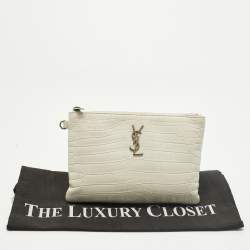 Pre Owned حقيبة كلتش سويتش سان لوران نقش جلد تمساح أبيض