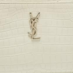 Pre Owned حقيبة كلتش سويتش سان لوران نقش جلد تمساح أبيض