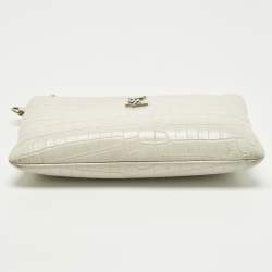 Pre Owned حقيبة كلتش سويتش سان لوران نقش جلد تمساح أبيض