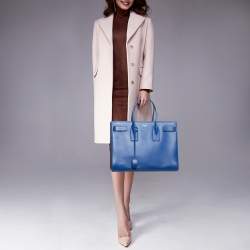 Pre Owned حقيبة يد سان لوران ساك دو جور جلد محبب أحمر كلاسيك كبيرة