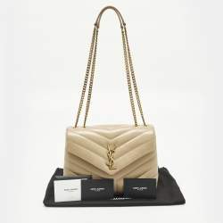 Pre Owned Saint Laurent Loulou Small Beige Matelassé Leather Shoulder Bag