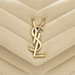 Pre Owned Saint Laurent Loulou Small Beige Matelassé Leather Shoulder Bag