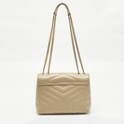 Pre Owned Saint Laurent Loulou Small Beige Matelassé Leather Shoulder Bag