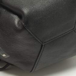 Pre Owned Saint Laurent Emmanuelle Studded Fringe Black Leather Bucket Bag