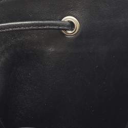 Pre Owned Saint Laurent Emmanuelle Studded Fringe Black Leather Bucket Bag