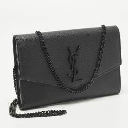 مملوكة مسبقًا Saint Laurent Uptown Black Leather Wallet On Chain