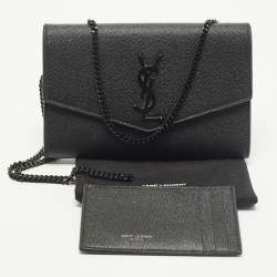 مملوكة مسبقًا Saint Laurent Uptown Black Leather Wallet On Chain