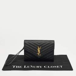 Pre Owned حقيبة كلتش سان لوران كاساندر جلد مبطن أسود برسالة ظرف