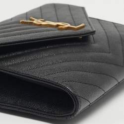 Pre Owned حقيبة كلتش سان لوران كاساندر جلد مبطن أسود برسالة ظرف