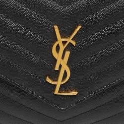 Pre Owned حقيبة كلتش سان لوران كاساندر جلد مبطن أسود برسالة ظرف