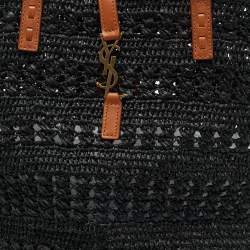 مملوكة مسبقًا Saint Laurent Panier Black Crochet Raffia Tote
