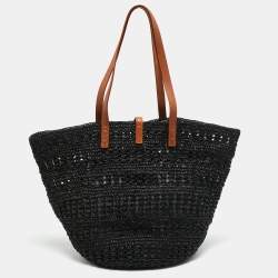 مملوكة مسبقًا Saint Laurent Panier Black Crochet Raffia Tote