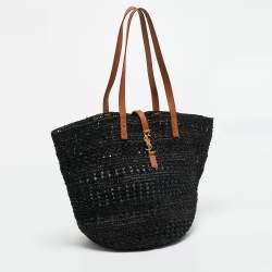 مملوكة مسبقًا Saint Laurent Panier Black Crochet Raffia Tote