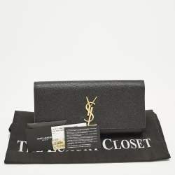 مملوكة مسبقًا Saint Laurent Monogram Dark Grey Shimmer Leather Clutch
