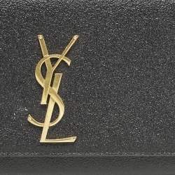 مملوكة مسبقًا Saint Laurent Monogram Dark Grey Shimmer Leather Clutch