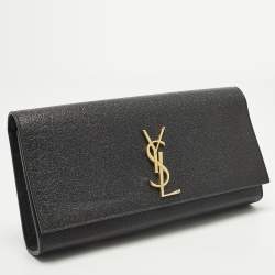 مملوكة مسبقًا Saint Laurent Monogram Dark Grey Shimmer Leather Clutch