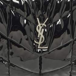 Pre Owned حقيبة كتف سان لوران لولو منتفخة جلد لامع أسود متوسطة
