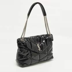 Pre Owned حقيبة كتف سان لوران لولو منتف خة جلد لامع أسود متوسطة
