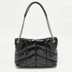 Pre Owned حقيبة كتف سان لوران لولو منتفخة جلد لامع أسود متوسطة