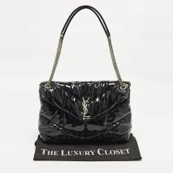 Pre Owned حقيبة كتف سان لوران لولو منتفخة جلد لامع أسود متوسطة