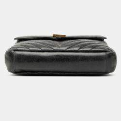 Pre Owned حقيبة سان لوران باريس ساتشيل كوليج شيفرون متوسطة جلد خروف سوداء