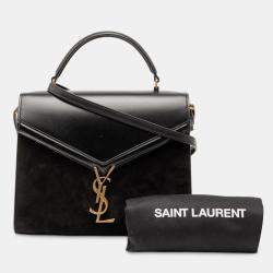 مملوكة مسبقًا Saint Laurent Paris Black Medium Calfskin and Suede Classic Monogram Cassandra Top Handle Bag