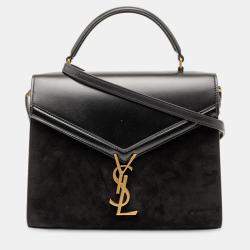 مملوكة مسبقًا Saint Laurent Paris Black Medium Calfskin and Suede Classic Monogram Cassandra Top Handle Bag