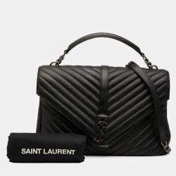 Pre Owned حقيبة كلية سان لوران باريس شيبسيكين شفرون كبيرة أسود مونوغرام