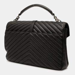 Pre Owned حقيبة كلية سان لوران باريس شيبسيكين شفرون كبيرة أسود مونوغرام