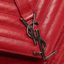 Pre Owned Saint Laurent Paris Red Medium Chevron Sheepskin Monogram College Satchel