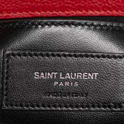 Pre Owned Saint Laurent Paris Red Medium Chevron Sheepskin Monogram College Satchel