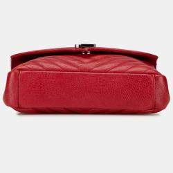 Pre Owned Saint Laurent Paris Red Medium Chevron Sheepskin Monogram College Satchel