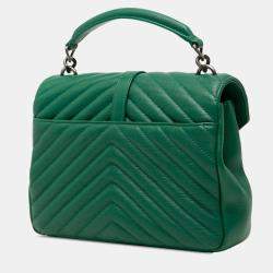 Pre Owned حقيبة سان لوران باريس كولدج متوسطة جلد خراف مبطنة شي�فرون خضراء