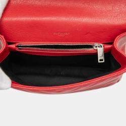 Pre Owned Saint Laurent Paris Red Medium Quilted Chevron Sheepskin College Satchel