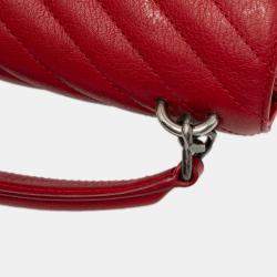 Pre Owned Saint Laurent Paris Red Medium Quilted Chevron Sheepskin College Satchel
