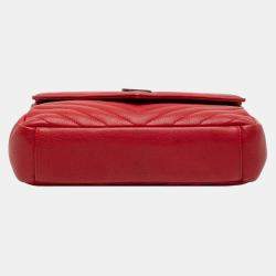 Pre Owned Saint Laurent Paris Red Medium Quilted Chevron Sheepskin College Satchel