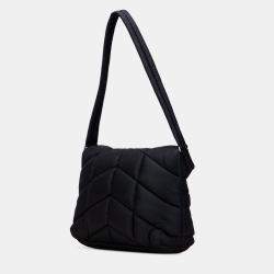 Pre Owned Saint Laurent Paris Black Quilted Econyl Nylon Lou Puffer Messenger Bag