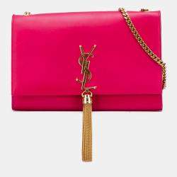 Pre Owned حقيبة سان لوران باريس كيت متوسطة جلد عجل أملس وردي كروس بودي بشرّابة مزينة بشعار الماركة